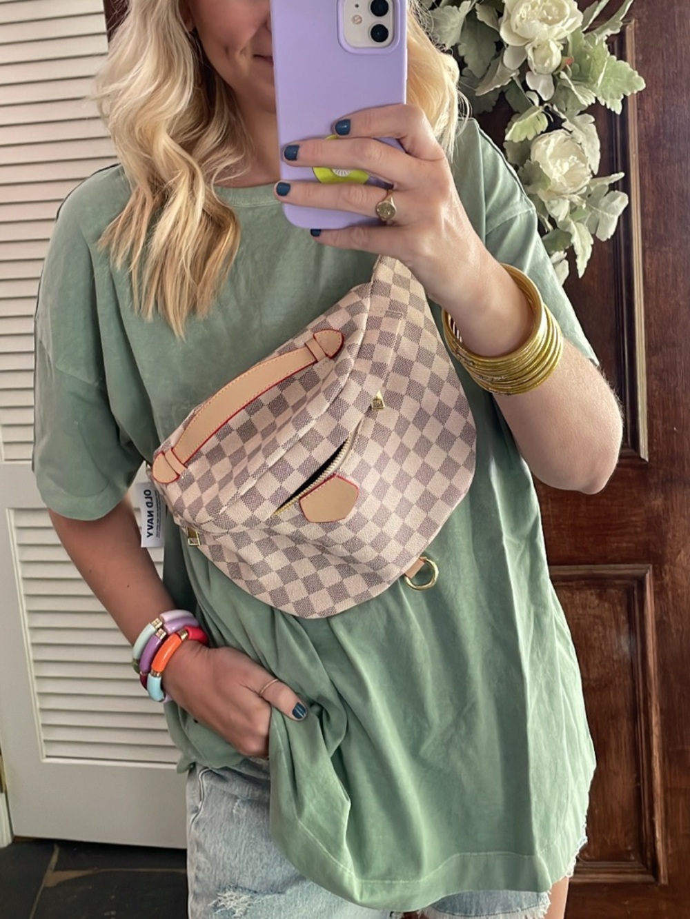 Daisy Pink and Cream Checker Crossbody Waist Bag